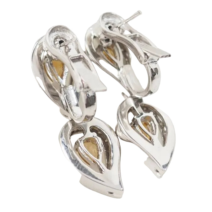 Pendants d'oreilles en or blanc, citrines et diamants - Castafiore
