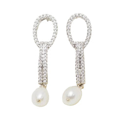Pendants d'oreilles en or blanc, diamants et perles de culture - Castafiore