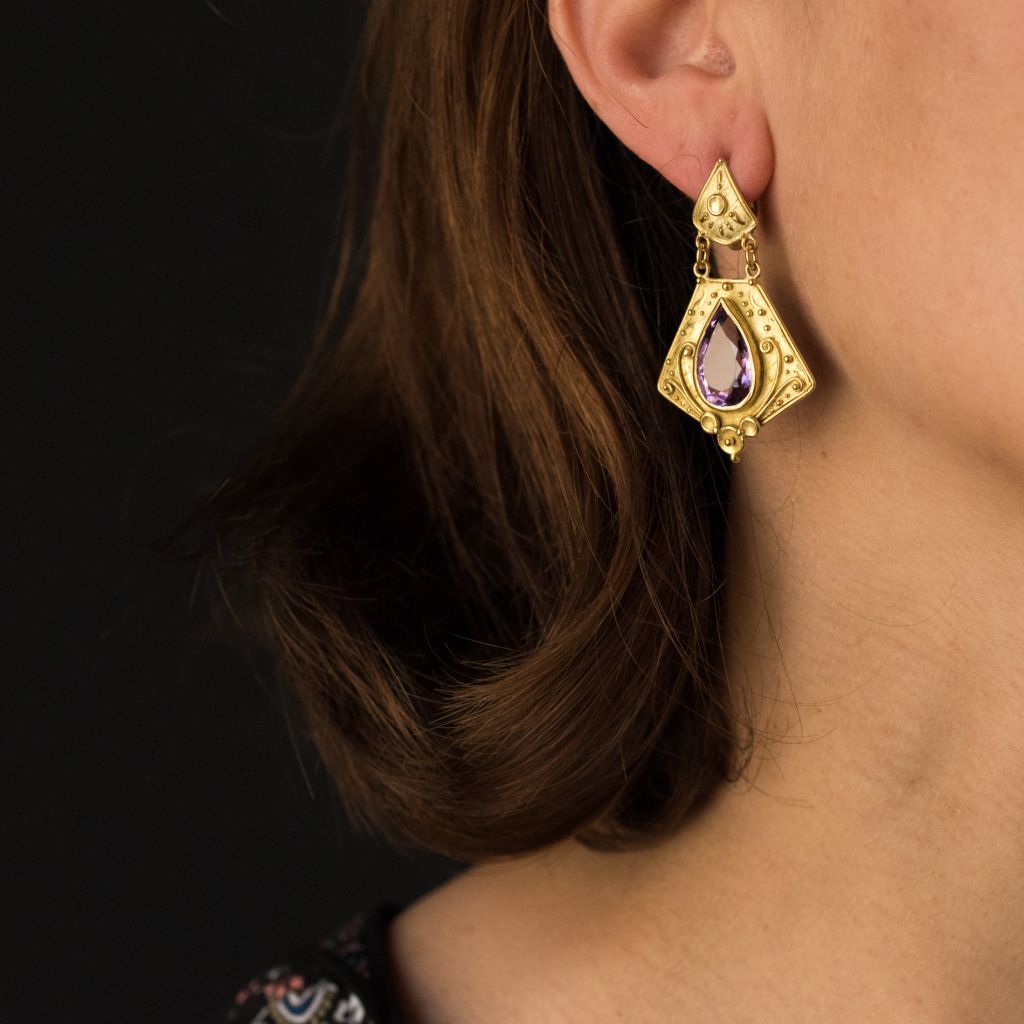 Pendants d'oreilles or améthystes - Castafiore