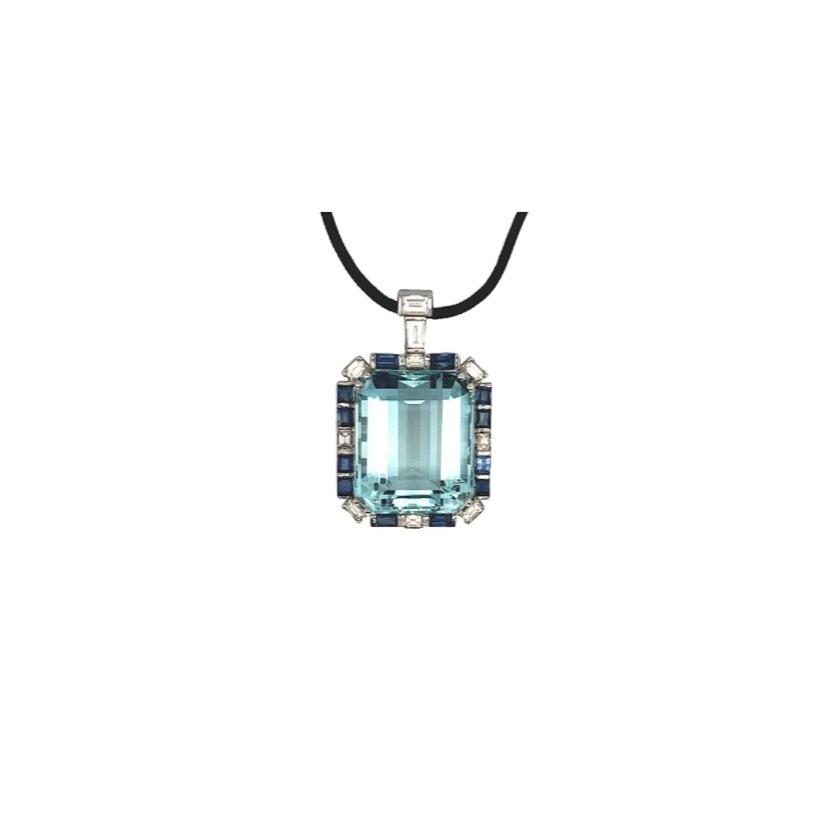 Pendentif aigue marine, diamants et saphirs - Castafiore