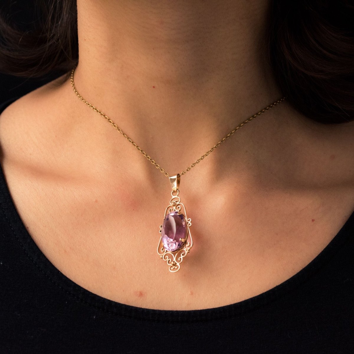 Pendentif Améthyste en or rose - Castafiore