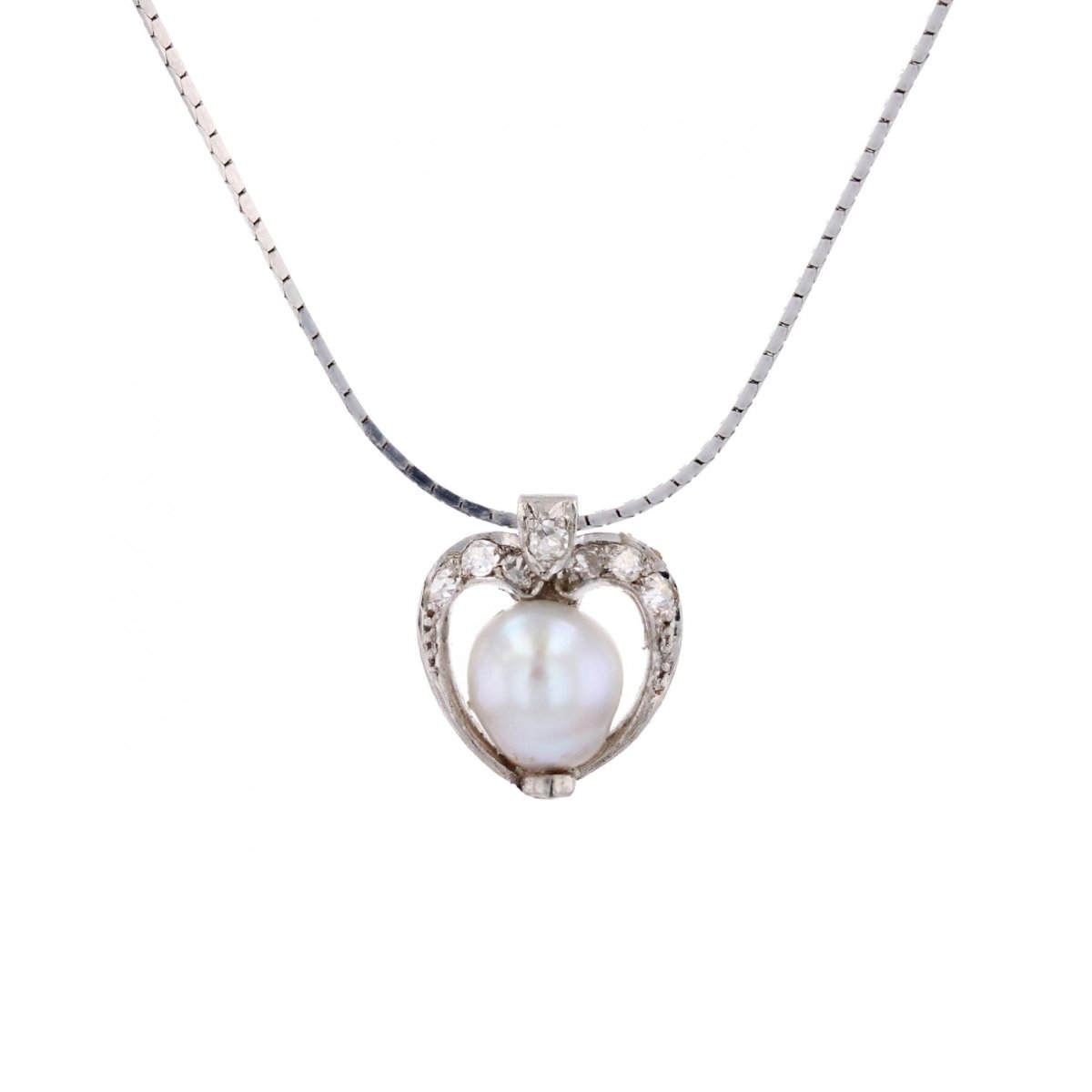 Pendentif ANCIEN Chaine maille géométrique en or blanc et platine - Castafiore