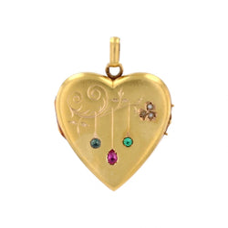 Pendentif ANCIEN Cœur en or jaune rubis saphir émeraude perles - Castafiore