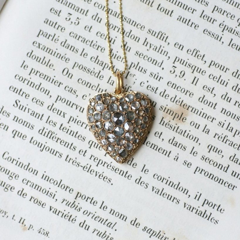 Pendentif ANCIEN Cœur en or rose et diamants - Castafiore
