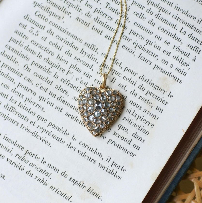 Pendentif ANCIEN Cœur en or rose et diamants - Castafiore