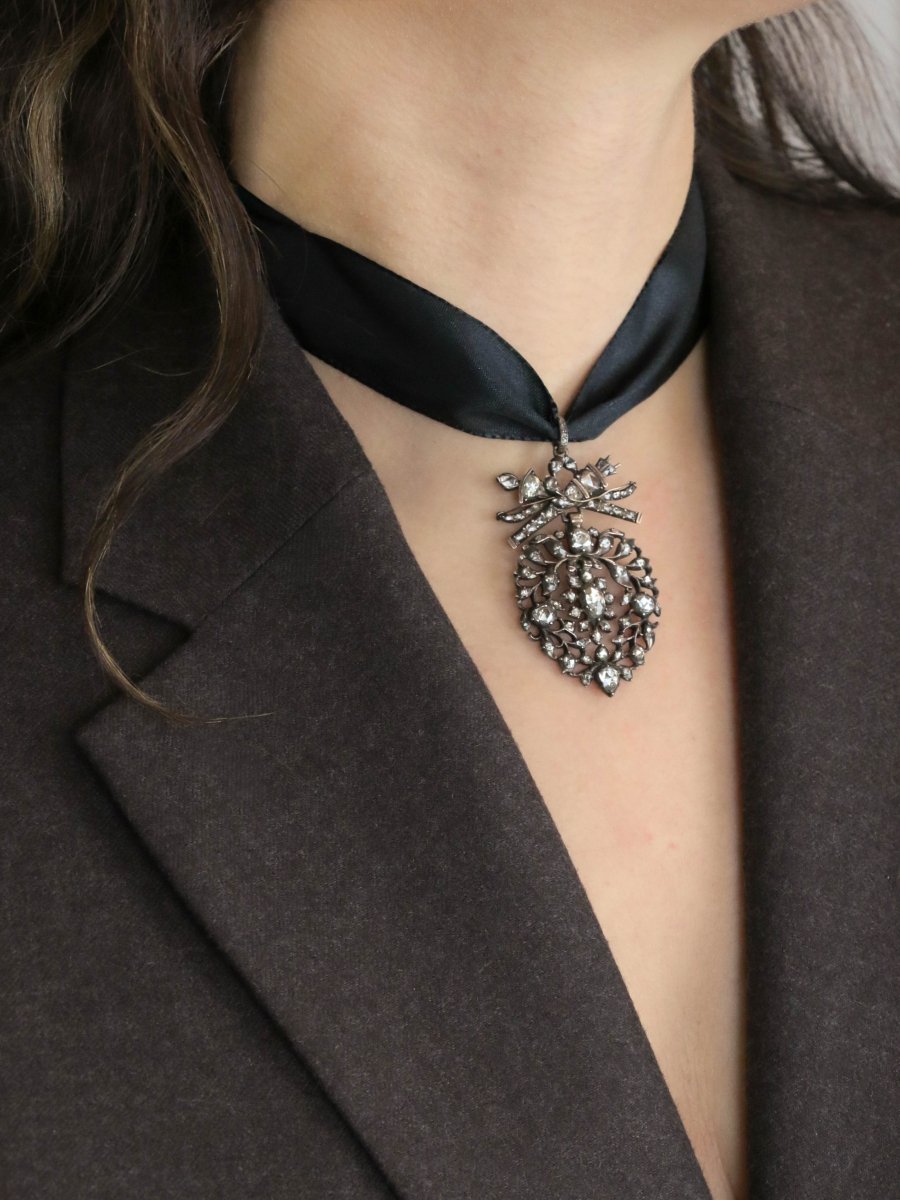 Pendentif ancien cœur flamand diamants taille rose - Castafiore