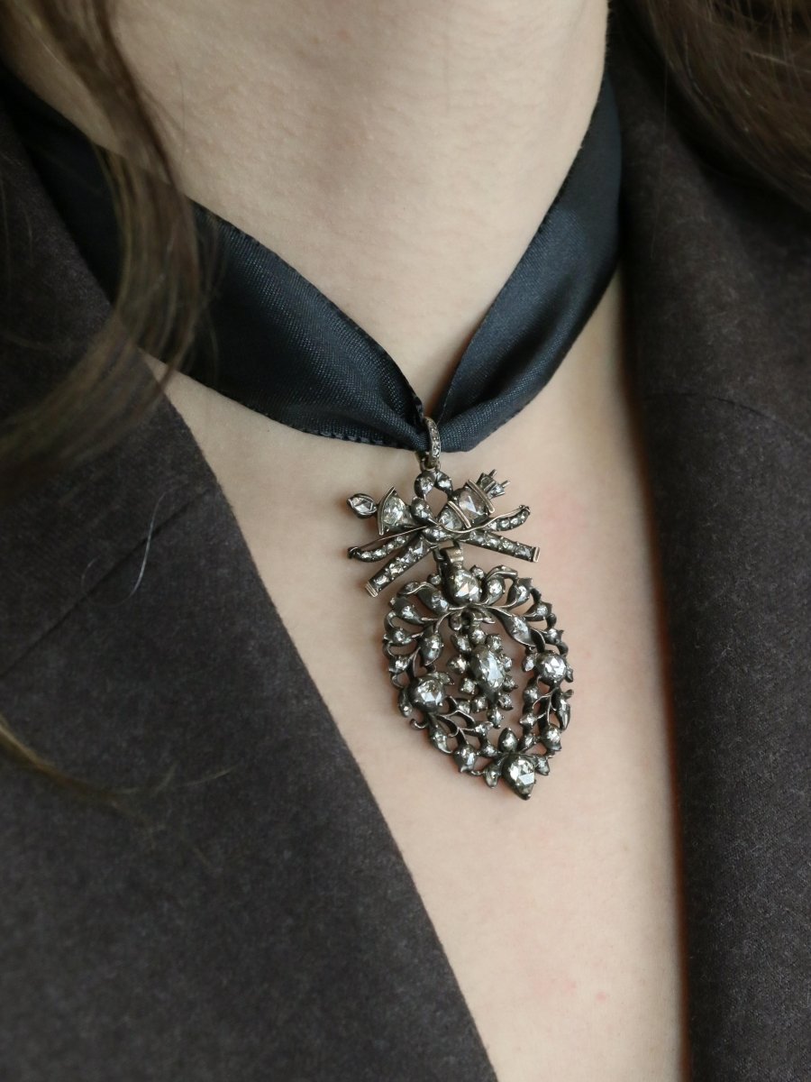 Pendentif ancien cœur flamand diamants taille rose - Castafiore