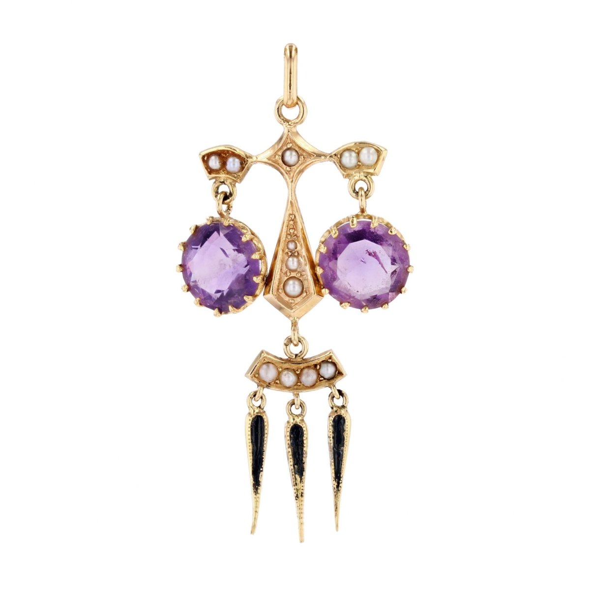 Pendentif ANCIEN Croix en or jaune et améthystes - Castafiore