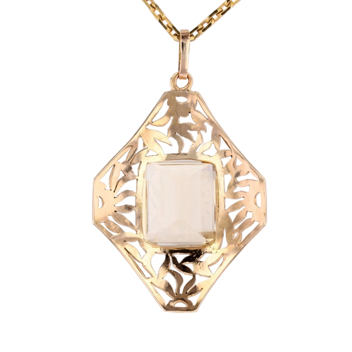 Pendentif ANCIEN Décor floral en or rose et citrine - Castafiore