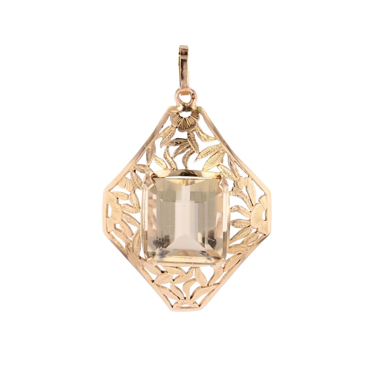Pendentif ANCIEN Décor floral en or rose et citrine - Castafiore