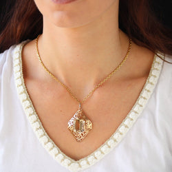 Pendentif ANCIEN Décor floral en or rose et citrine - Castafiore