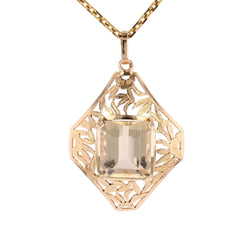 Pendentif ANCIEN Décor floral en or rose et citrine - Castafiore