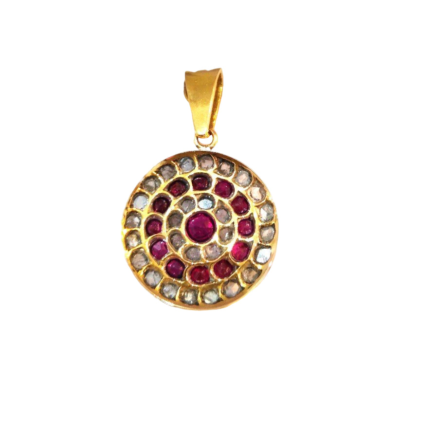 Pendentif Ancien en or jaune et argent avec rubis et diamants - Castafiore