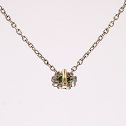 Pendentif ANCIEN Fleur en or jaune et platine émeraude cabochon et diamants - Castafiore