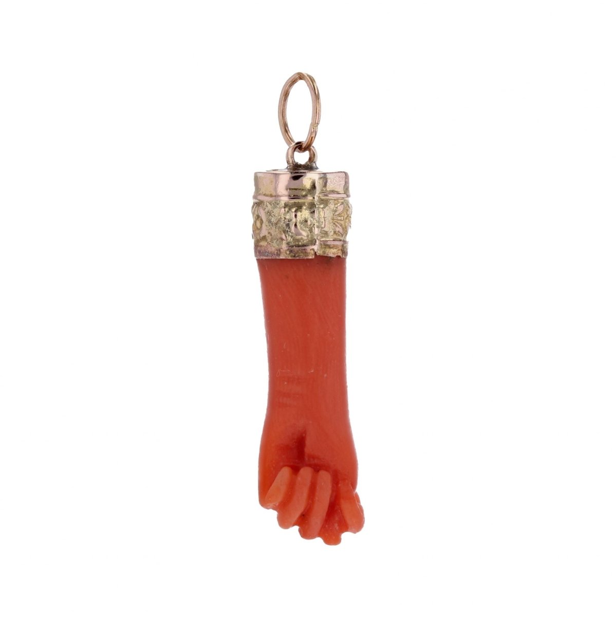 Pendentif ANCIEN Main en or jaune et corail - Castafiore