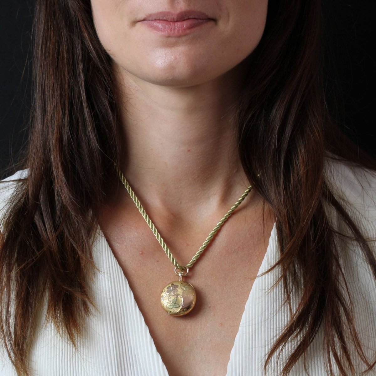 Pendentif ANCIEN Montre en or rose et or vert - Castafiore