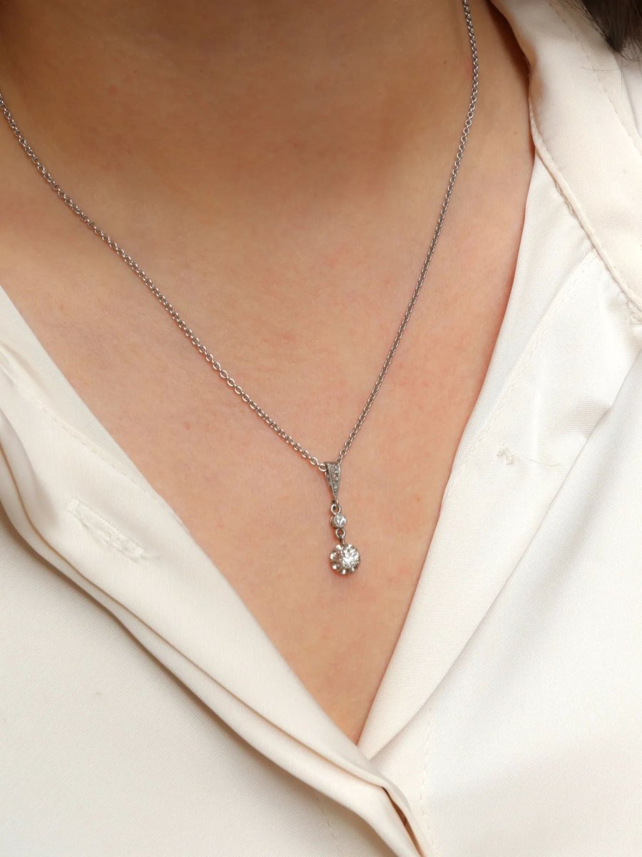 Pendentif ancien platine diamants 0,34 ct - Castafiore