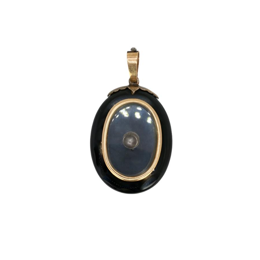 Pendentif ancien Porte - souvenir or argent onyx diamants - Castafiore