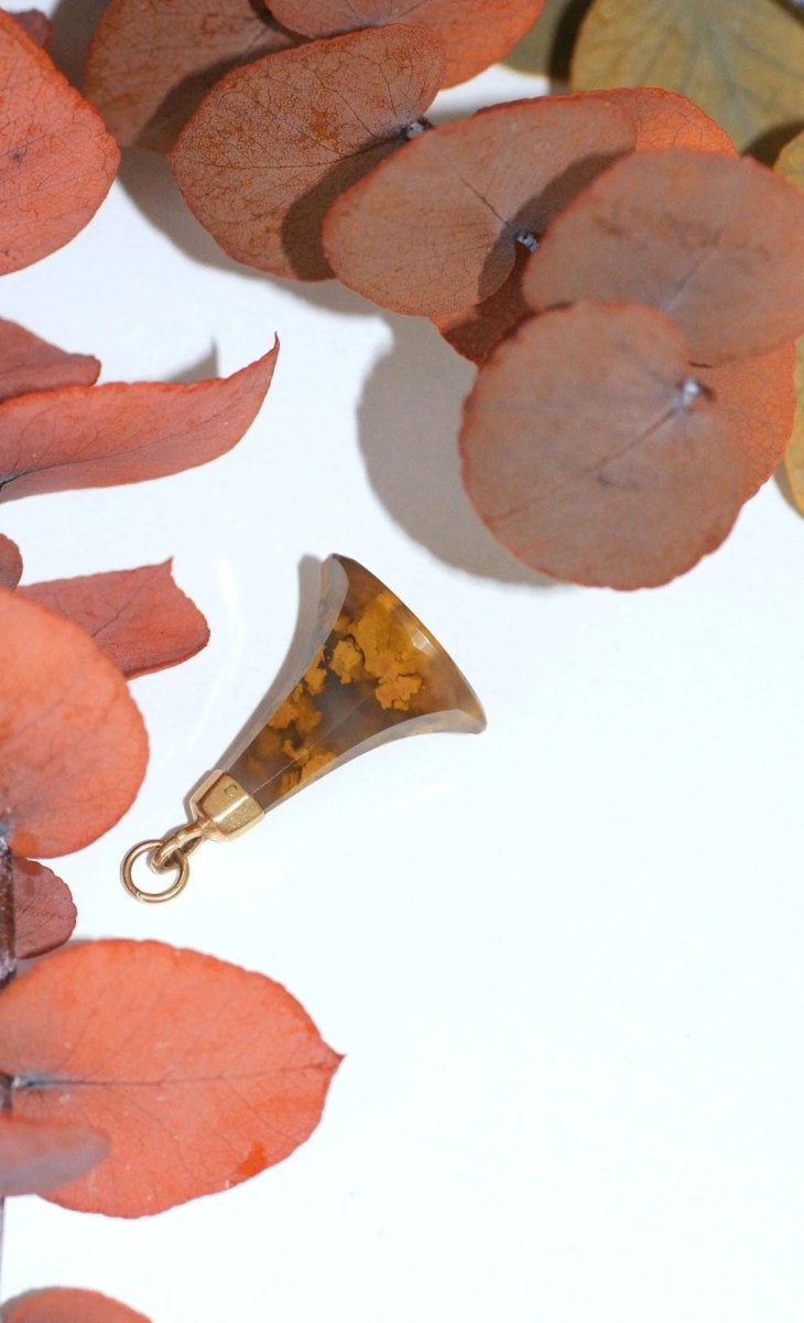 Pendentif ancien sceau or rose et agate - Castafiore