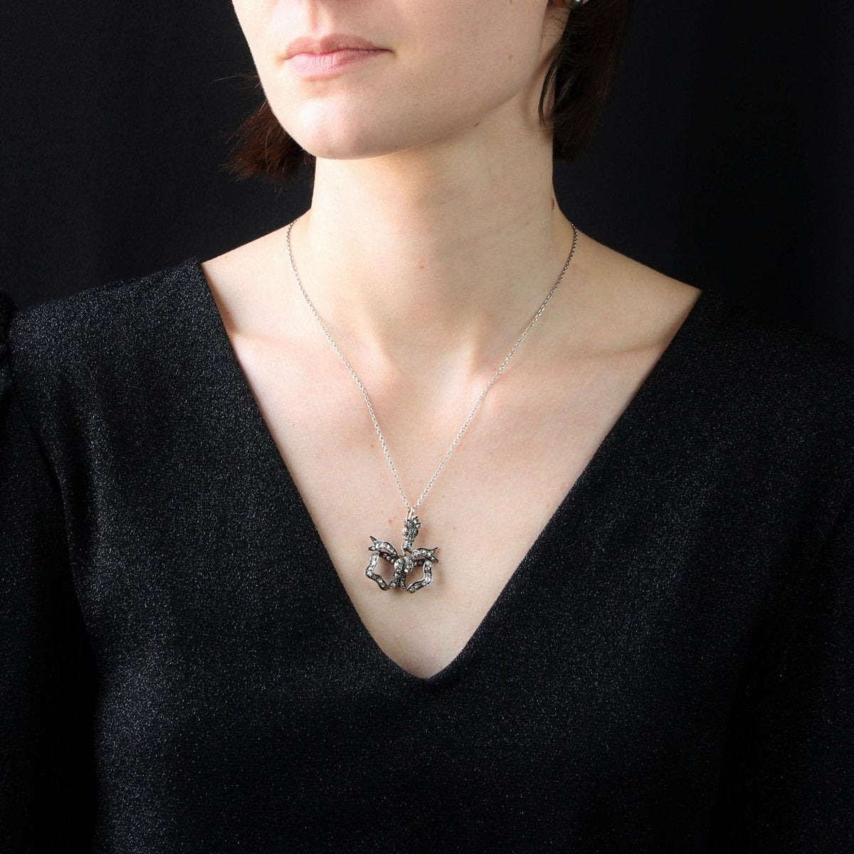 Pendentif ANCIEN Transformable en or rose et argent avec diamants - Castafiore