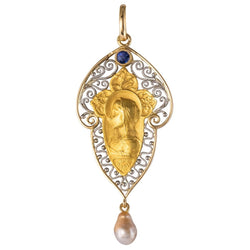 Pendentif ancien Vierge saphir perle fine - Castafiore