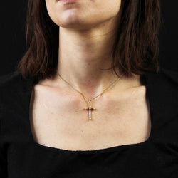 Pendentif ANCIENNE Croix émail en or jaune et perles - Castafiore