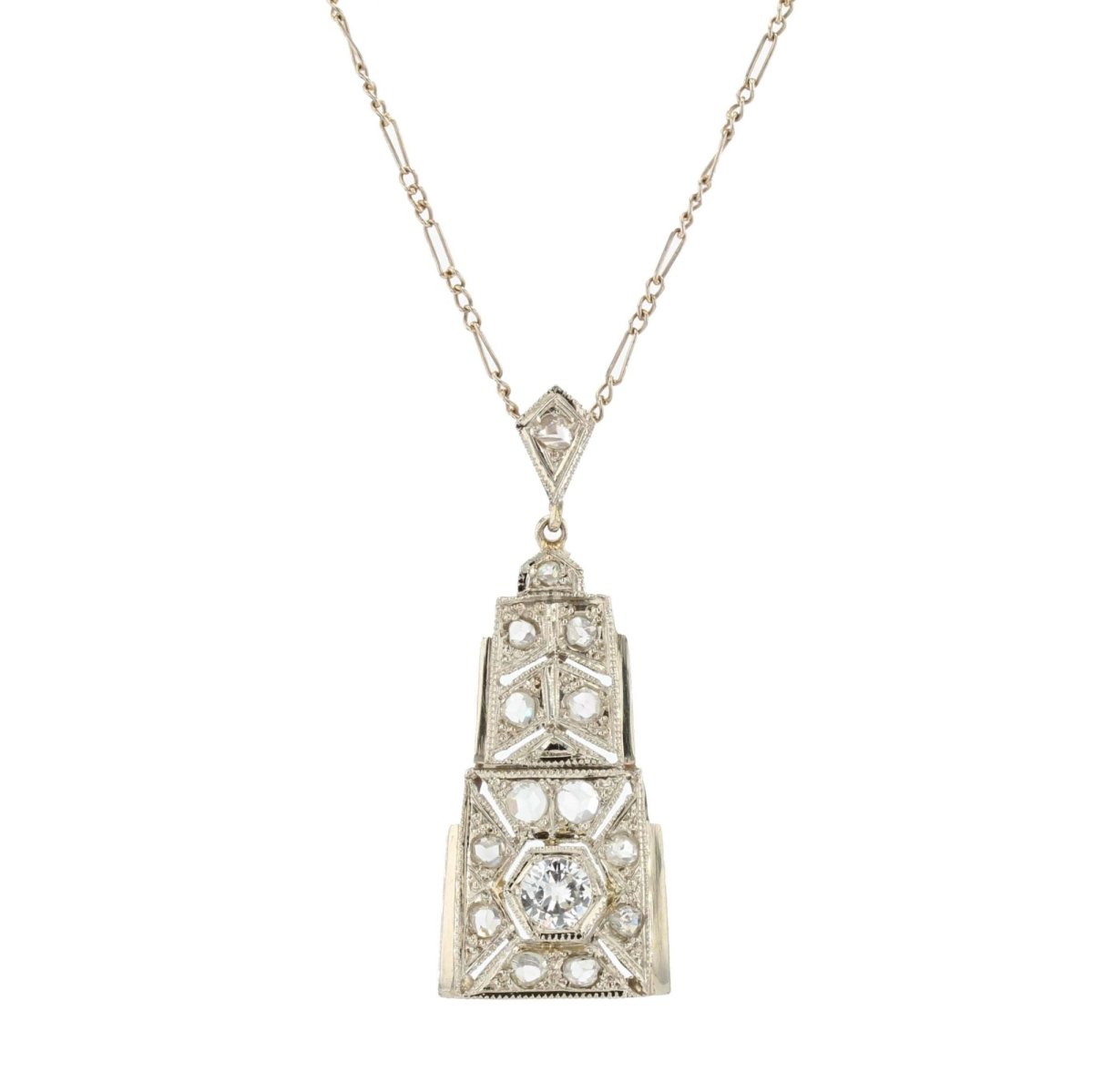 Pendentif art déco diamants et sa chaine - Castafiore