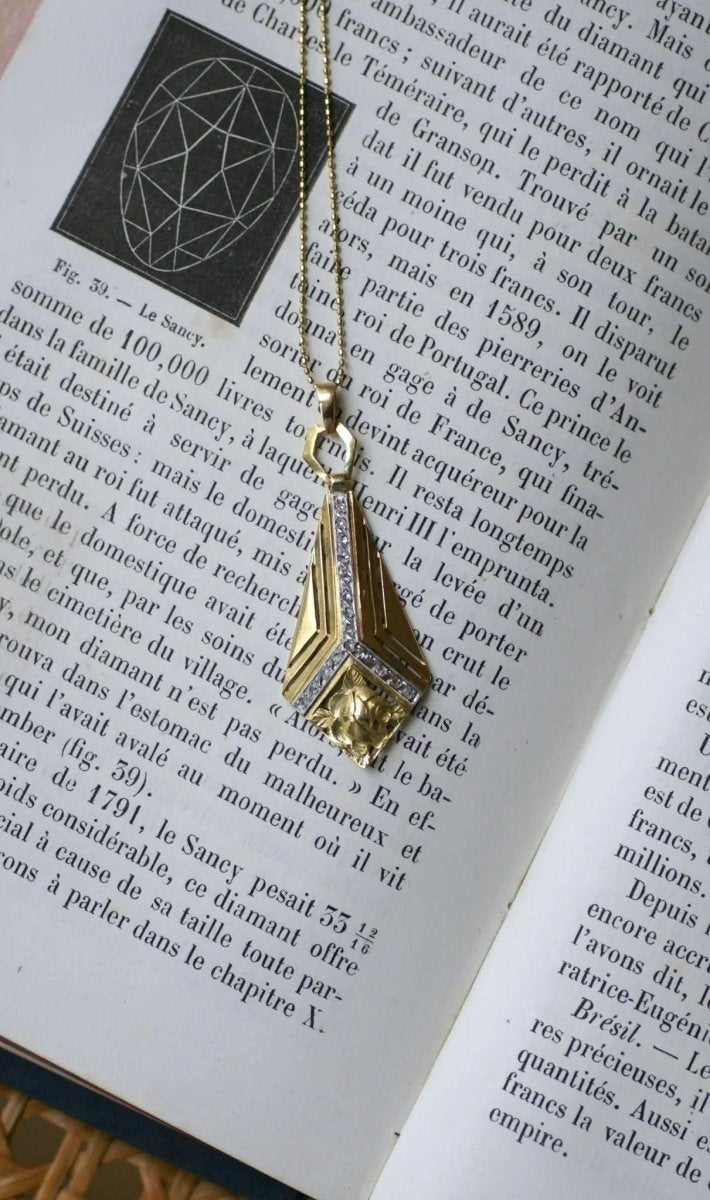 Pendentif Art Déco Diamants Or Jaune et Platine - Castafiore