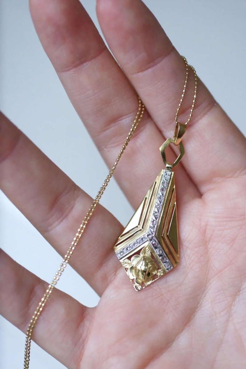 Pendentif Art Déco Diamants Or Jaune et Platine - Castafiore