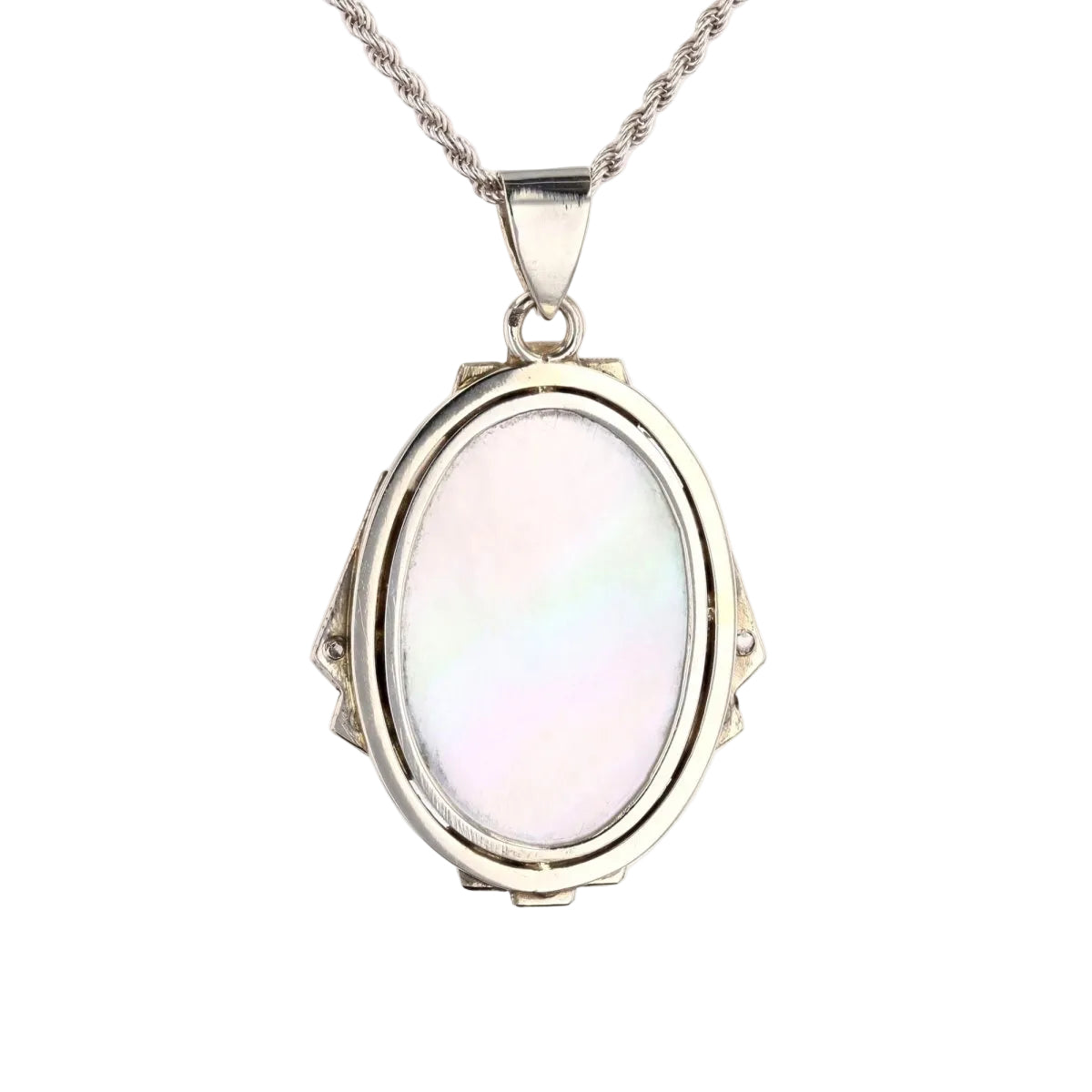 Pendentif art déco en or blanc et nacre et diamants - Castafiore