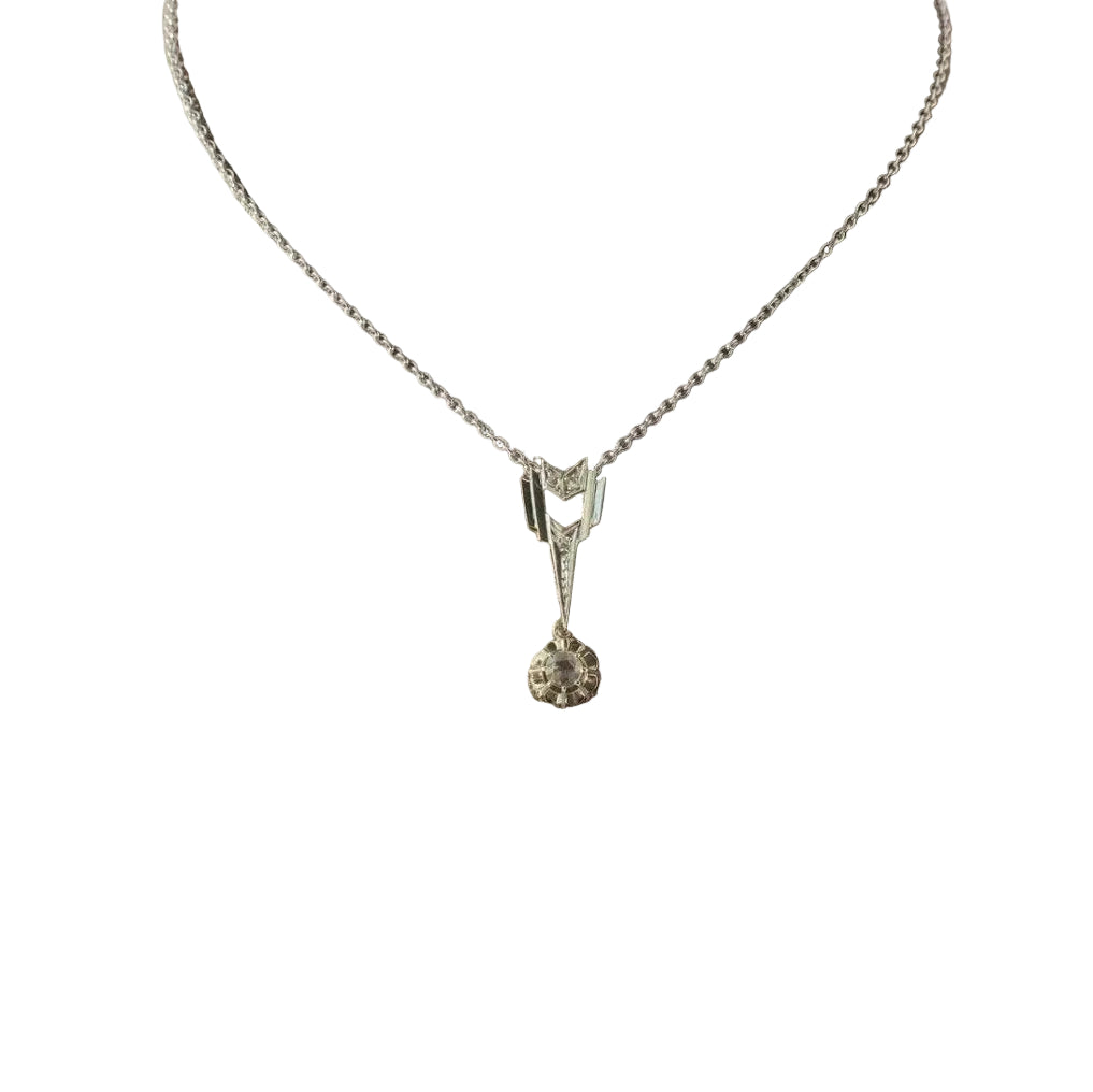 Pendentif Art Déco flèche en or jaune et or blanc et diamants - Castafiore