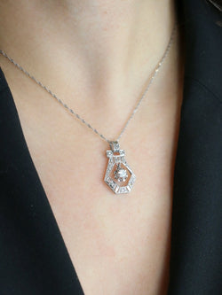 Pendentif Art Deco or blanc platine diamants - Castafiore