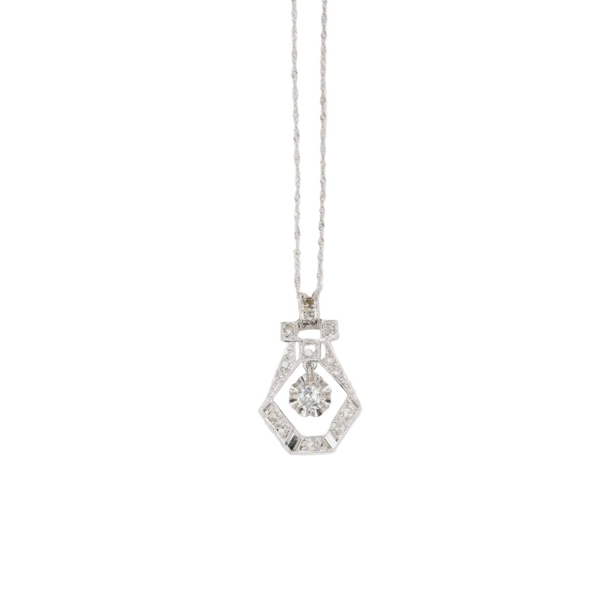 Pendentif Art Deco or blanc platine diamants - Castafiore