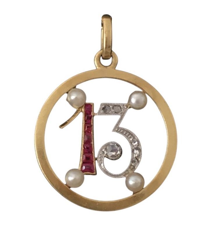 Pendentif ART DÉCO Porte bonheur en or jaune et platine - Castafiore