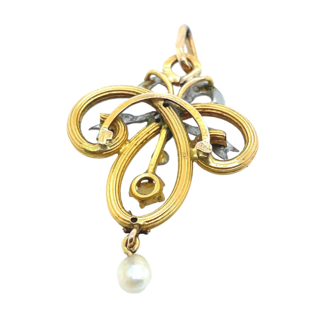 Pendentif Art Nouveau en or jaune et or blanc avec diamants et perles - Castafiore