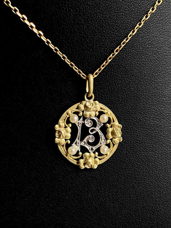 Pendentif Art Nouveau porte bonheur "13" en or 18k - Castafiore