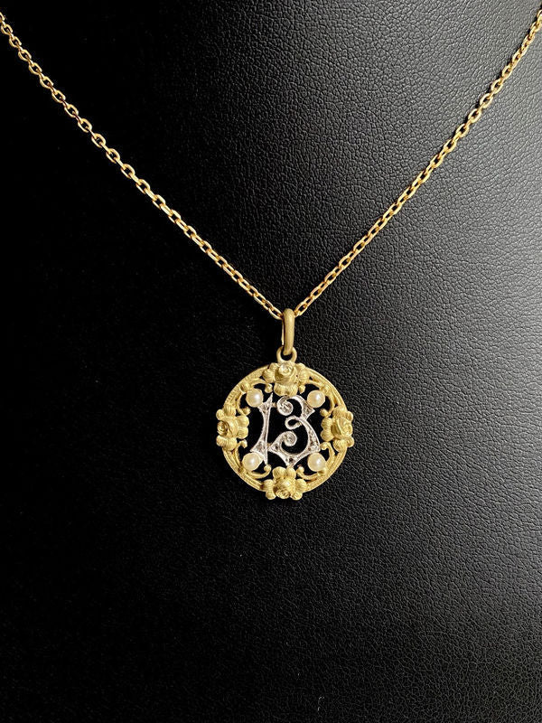 Pendentif Art Nouveau porte bonheur "13" en or 18k - Castafiore
