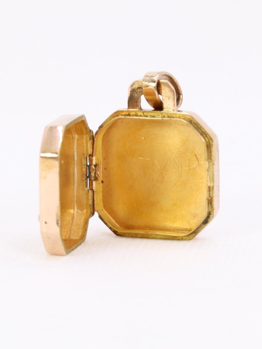 Pendentif Art Nouveau porte photo or rose perles fines - Castafiore