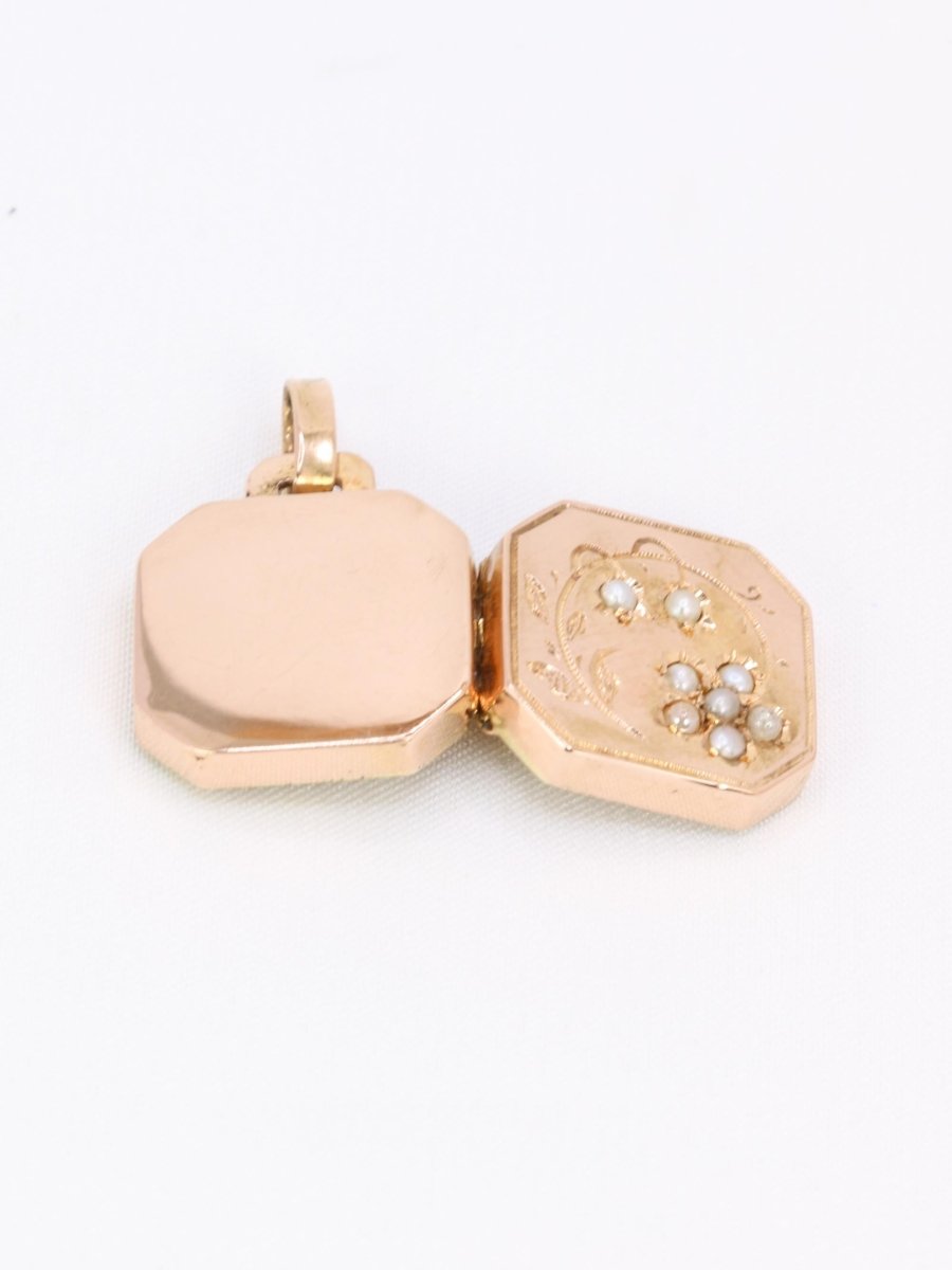 Pendentif Art Nouveau porte photo or rose perles fines - Castafiore