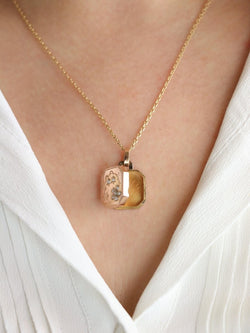 Pendentif Art Nouveau porte photo or rose perles fines - Castafiore