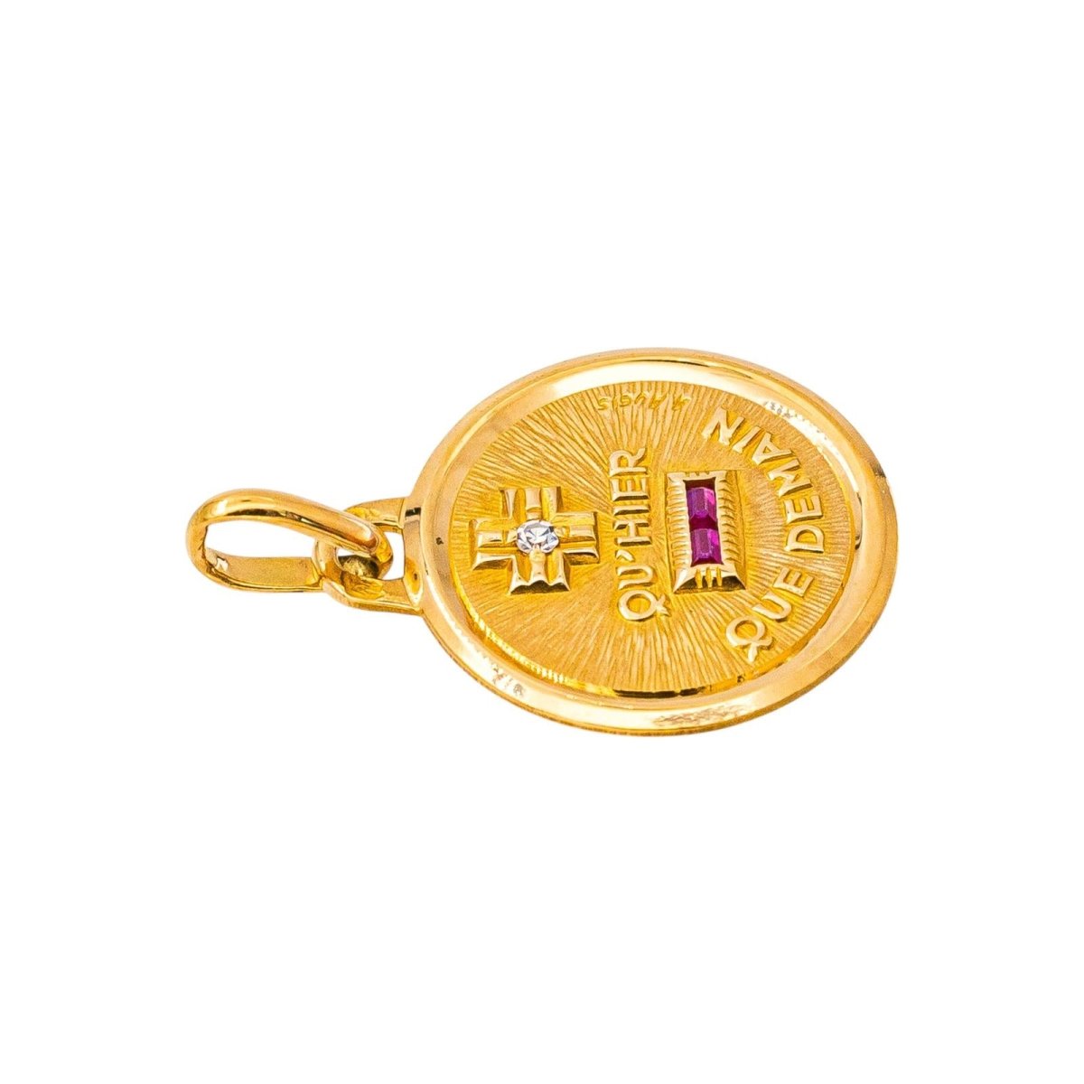 Pendentif AUGIS "La médaille d'amour Mini' en or jaune, rubis et diamant - Castafiore