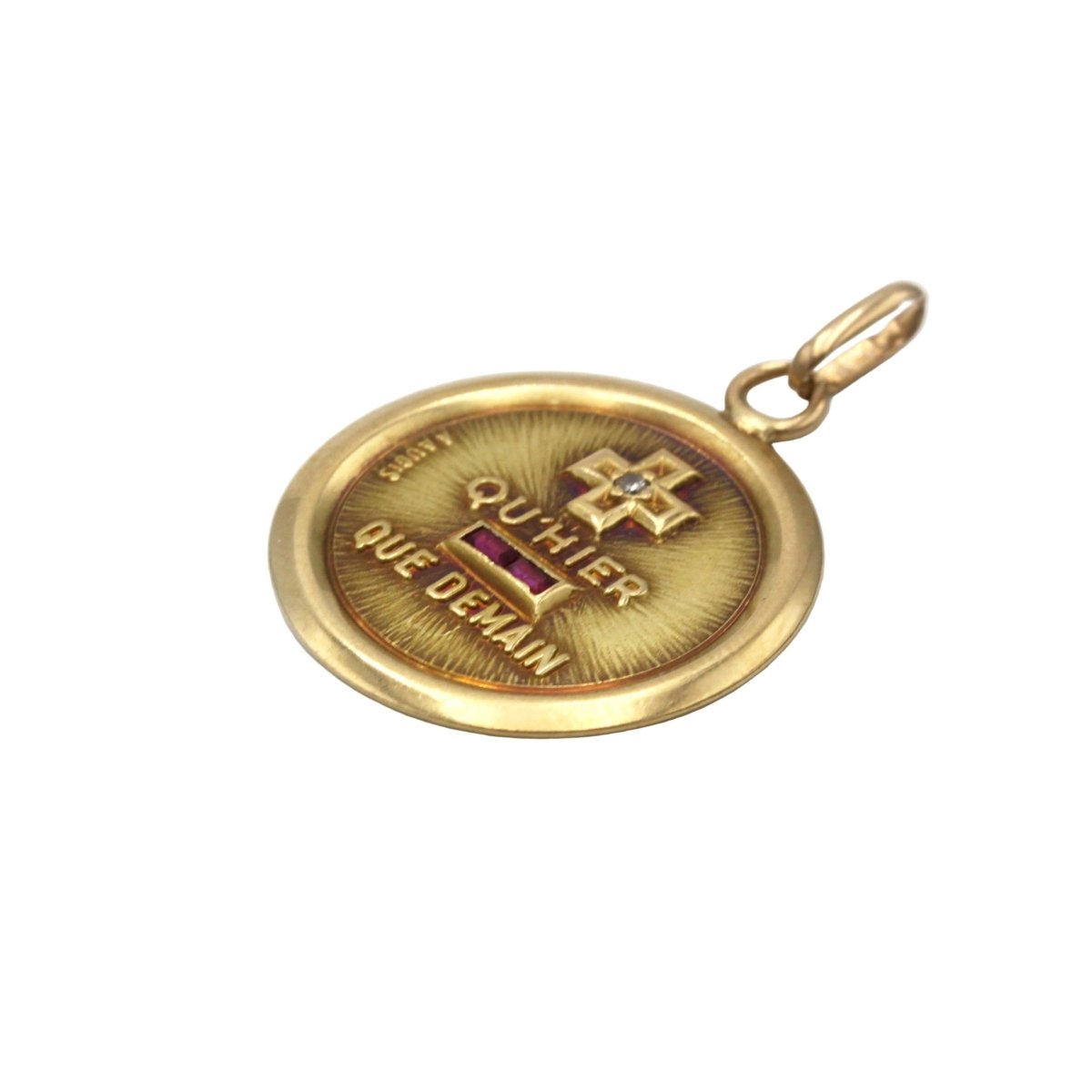 Pendentif AUGIS "Médaille d'amour" en or jaune, diamants, et rubis - Castafiore