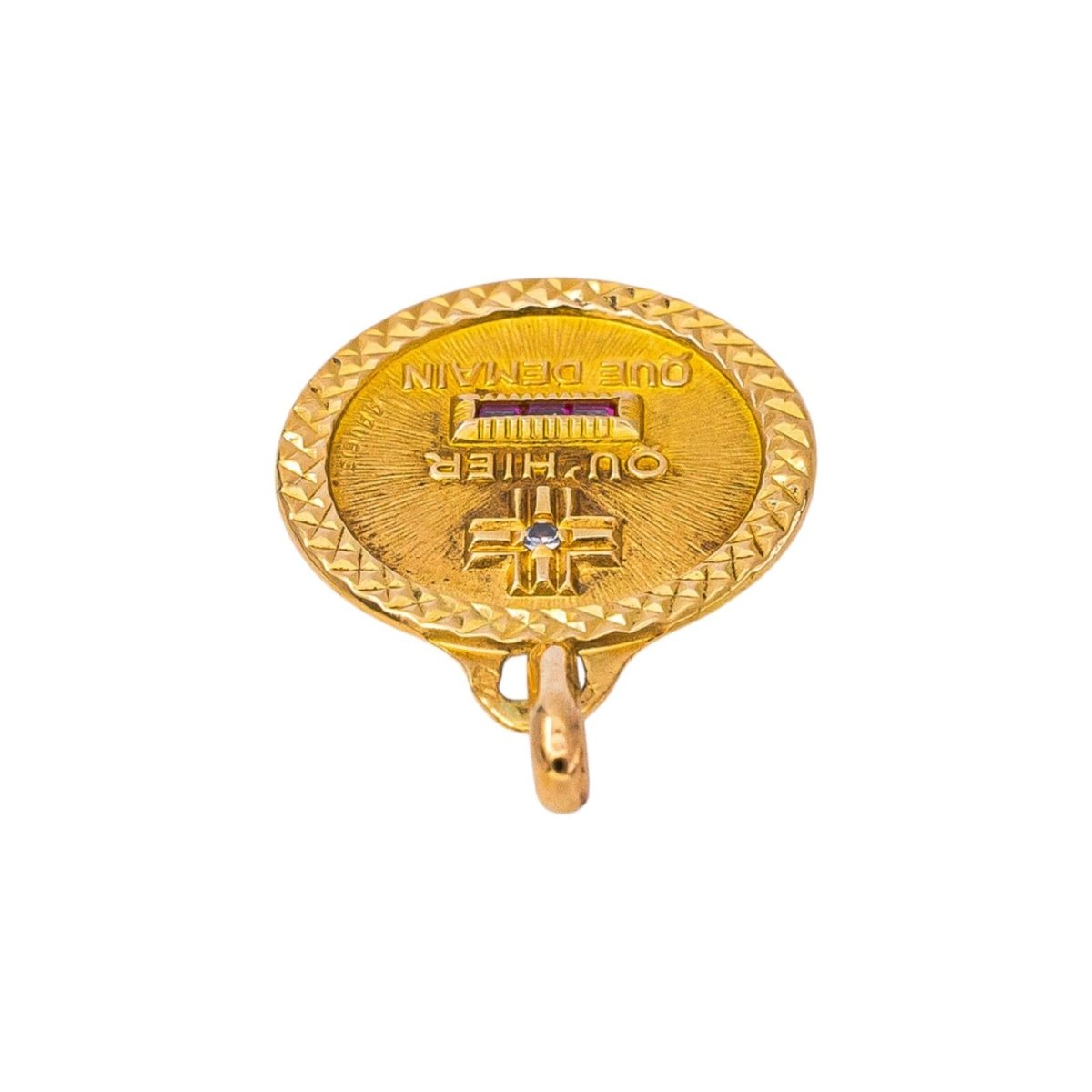 Pendentif AUGIS "Médaille d'amour" en or jaune, rubis et diamant - Castafiore
