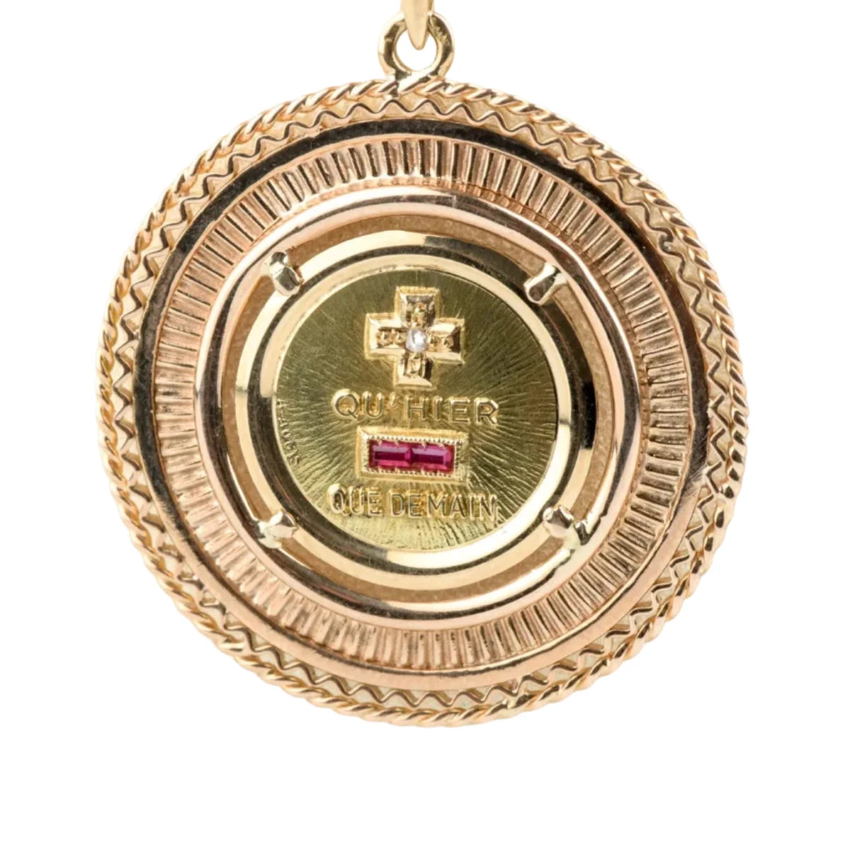 Pendentif AUGIS "+ qu’hier – que demain" en or jaune et rubis - Castafiore