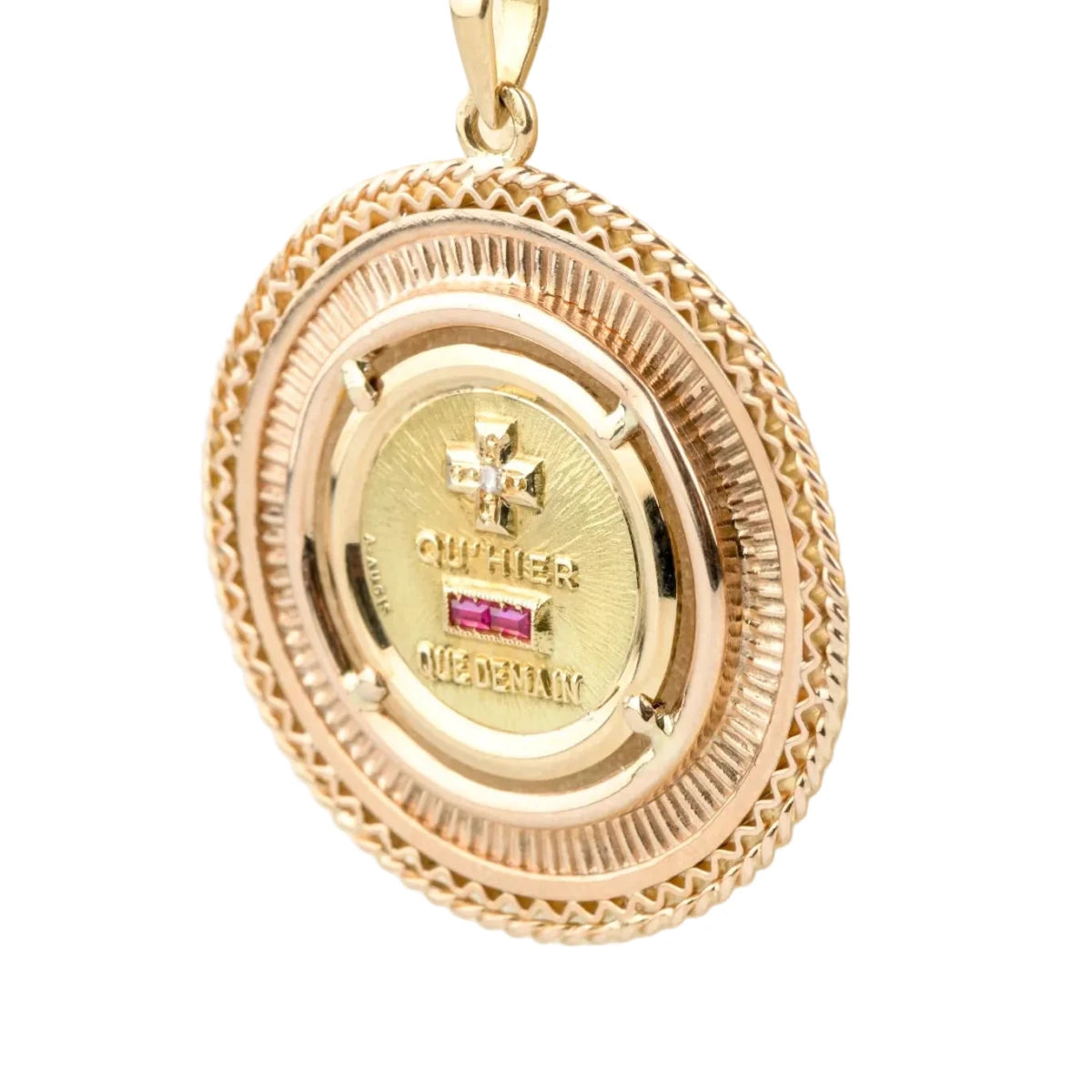Pendentif AUGIS "+ qu’hier – que demain" en or jaune et rubis - Castafiore