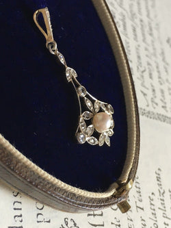 Pendentif Belle Époque en or 18K perle et diamants - Castafiore