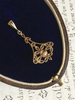 Pendentif Belle Époque en or 18K perle et diamants - Castafiore