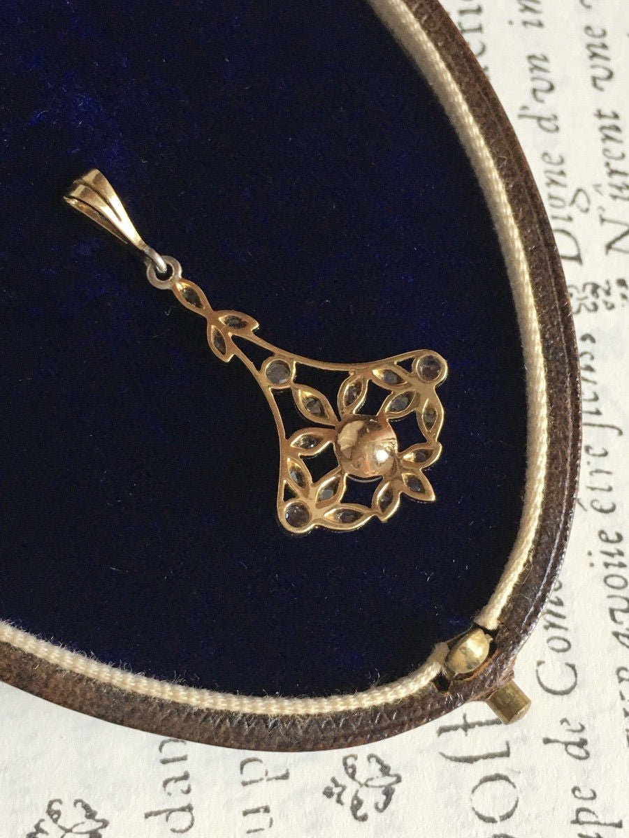 Pendentif Belle Époque en or 18K perle et diamants - Castafiore