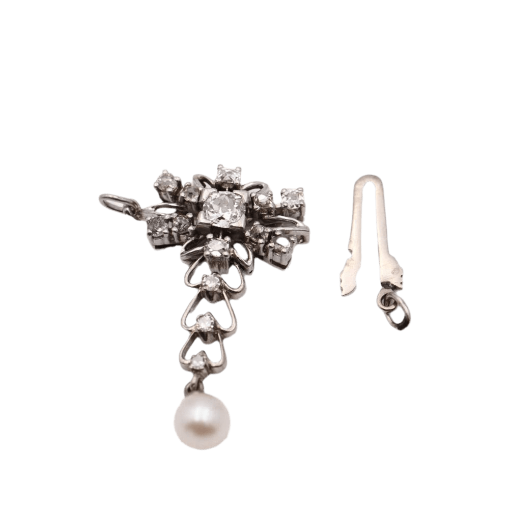 Pendentif Belle Époque en or blanc, perles et diamants - Castafiore