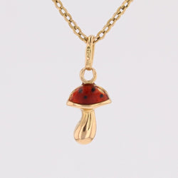 Pendant charm yellow gold enameled mushroom